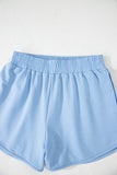 Beau Blue Color Block Stripes Elastic High Waist Active Shorts