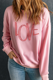 Pink LOVE Graphic Drop Shoulder Valentines Pullover Sweatshirt