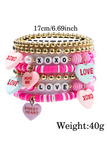 Bonbon Valentine Heart Pendant Beaded Elastic Bracelet Set