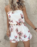 Floral Print Frill Hem Bandeau Romper