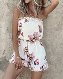 Floral Print Frill Hem Bandeau Romper