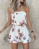 Floral Print Frill Hem Bandeau Romper