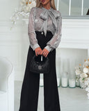 Tie Neck Beaded Long Sleeve Tied Detail Blouses Casual Shirts