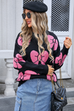 Black Valentine Bowknot Knitted Round Neck Fashion Sweater
