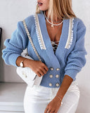 Pearls Decor Frill Hem Knit Cardigan