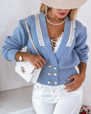 Pearls Decor Frill Hem Knit Cardigan