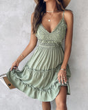 Frill Hem Hollow Out V Neck Casual Dress