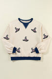 White Halloween Witch Hat Patched Pattern Colorblock Edge Oversized Sweatshirt