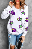 White Sequin Mardi Gras Element Graphic Crewneck Sweatshirt