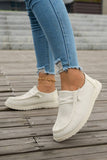 White Solid Ribbed Criss Cross Slip On Casual Shoes