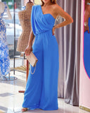 Ruched One Shoulder Wide Leg Jumpsuit