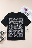 Black Paisley Print Crew Neck Loose Fit Tunic Tee