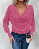 Cowl Neck Batwing Sleeve Ruched T Shirt Casual Slim Fit Top