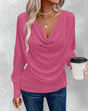 Cowl Neck Batwing Sleeve Ruched T Shirt Casual Slim Fit Top