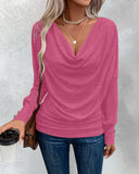Cowl Neck Batwing Sleeve Ruched T Shirt Casual Slim Fit Top