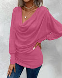 Cowl Neck Batwing Sleeve Ruched T Shirt Casual Slim Fit Top