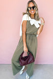 Vineyard Green Buttoned Drawstring Waist Sleeveless Wide Leg Jumpsuit