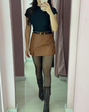 PU Casual A Line Skort with Belt