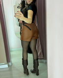 PU Casual A Line Skort with Belt