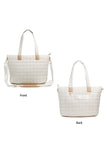 White Quilted Patchwork Large Tote Bag and Clutch 2pcs Set
