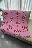 Bright Pink Bow Candy Cane Pattern Soft Fleece Blanket