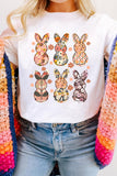White Floral Bunny Graphic Crewneck Easter Fashion Tee