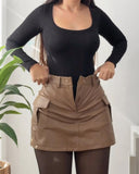 PU Casual High Waist A Line Skort with Pocket
