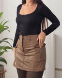 PU Casual High Waist A Line Skort with Pocket