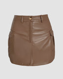 PU Casual High Waist A Line Skort with Pocket