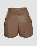 PU Casual High Waist A Line Skort with Pocket
