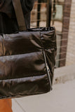 Black Solid Zipper Puffer Large Tote Bag