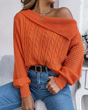 Skew Neck Long Sleeve Cable Knit Sweater