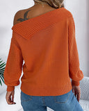 Skew Neck Long Sleeve Cable Knit Sweater