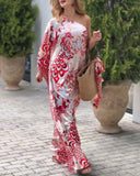 Floral Print One Shoulder Long Sleeve Maxi Dress