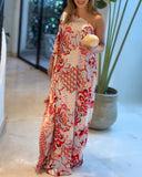 Floral Print One Shoulder Long Sleeve Maxi Dress
