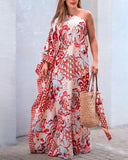 Floral Print One Shoulder Long Sleeve Maxi Dress