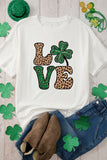 White Cheetah Clover LOVE Graphic St. Patricks Crewneck Tee