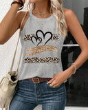 Leopard Print Heart Pattern Heart Sleeveless Tank Casual Loose Fit Top