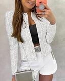 Velvet Open Front Puff Sleeve Contrast Sequin Coat