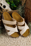 Beige Braided Detail Criss Cross Platform Slippers