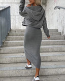 Deep V Neck Top & Sleeveless Dress Set
