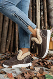 Coffee Suede Stitching Patchwork Plush Lined Anklet Boots