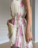 Floral Print Cold Shoulder Sleeveless Romper(With Belt)