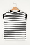 Black Stripe Chest Pocket Patch Round Neck Tank Top