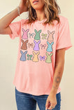 Pink Dotty Bunny Bow Printed Easter Day Fashion T Shirt