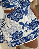 Floral Print Halter Sleeveless A Line Dress Casual Waist Hollow Out Mini Dress