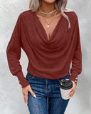 Cowl Neck Batwing Sleeve Ruched T Shirt Casual Slim Fit Top