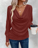 Cowl Neck Batwing Sleeve Ruched T Shirt Casual Slim Fit Top
