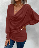 Cowl Neck Batwing Sleeve Ruched T Shirt Casual Slim Fit Top