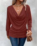 Cowl Neck Batwing Sleeve Ruched T Shirt Casual Slim Fit Top